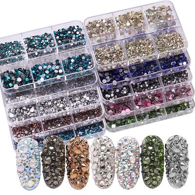 China Various Styles 6 Grids Flatback Crystals Nail Bling Round Nail Stones Rhinestone Diamonds For Nail Art for sale