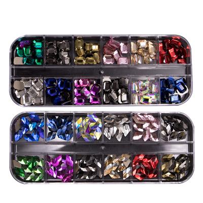 China Various Styles 12 Grids Multi Colored Flatback Nail Shaped Glass Rhinestones For DIY Decoration for sale