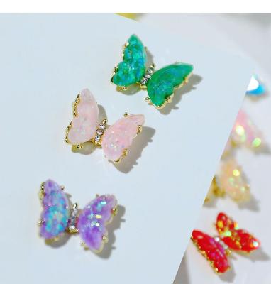 China Wholesale Small 3D Shinny Aurora Zircon 3D Nail Charms Butterfly Decorations For Nails for sale