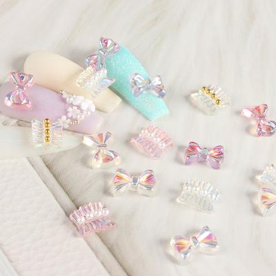 China Wholesale 30Pcs Grids 6 Grids Colorful Cute 3D Resin Skirts Shapes Bowknot Nail Charms For Nail Decor for sale