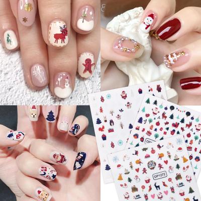 China 3D Winter Holidays Snowman Deer Tree Snowflake Self Adhesive Nail Art Stickers 3D for Christmas Nail Decor for sale