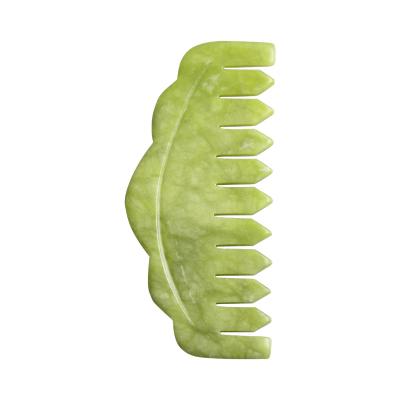 China Wholesale Nature Gua Sha Head Massage Hand Held Plants Jade Hair Comb For Relaxation Green for sale