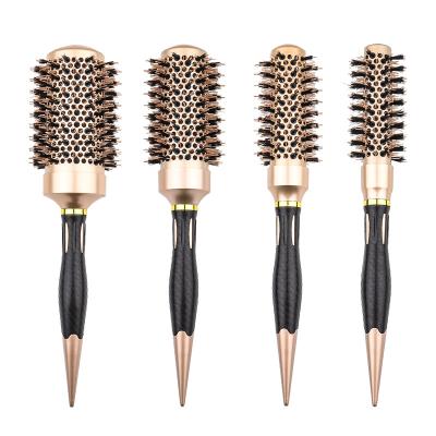 China Golden Barrel Boar Bristle Hair Brush Anti-static Aluminum Round Iron Radial Comb For Hairstyling for sale