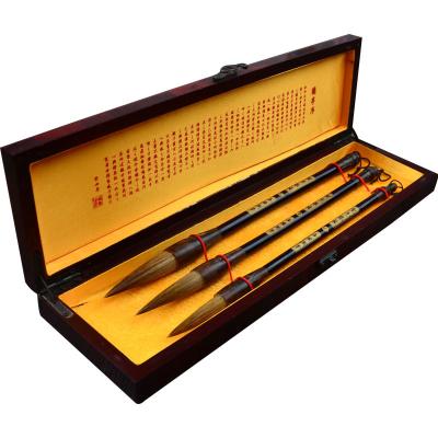 China Chinese antique inscription brush Handmade high quality antique Chinese calligraphy reading brush Wooden handle weasel hair box for sale