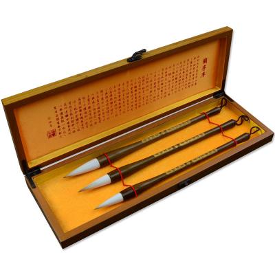 China Chinese Antique Inscription Brush High Quality Antique Chinese Calligraphy Reading Brush 3pcs Handmade Wooden Handle Brush for sale