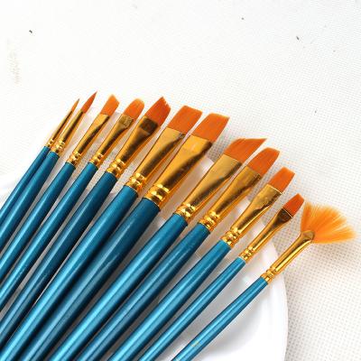 China 12 Pcs Hair Watercolor Painting Nylon Paint Brush For Artist And Student With Palette for sale