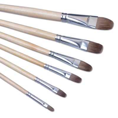 China Oil Brush Factory Natural Wooden Handle Filbert Paint Brush Artist Set 12 Pcs for sale