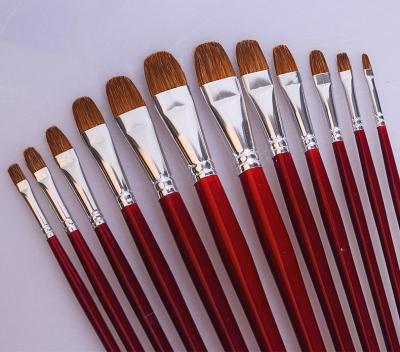 China Oil Brush OEM 6 Pieces Weasel Hair Artist Filbert Brush Paint Set Brush Red Handle for Oil and Acrylic Paint for sale