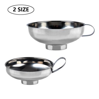 China A11-0002 Two Size Kitchen Accessories 430 Stainless Steel Oil Filter Viable Liquid Funnel Kitchen Strainer Wide Mouth Funnel for sale