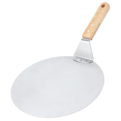 China B39-0081 Sustainable 10 Inch Round Shape 430 Stainless Steel Pizza Shovel With Wooden Handle for sale