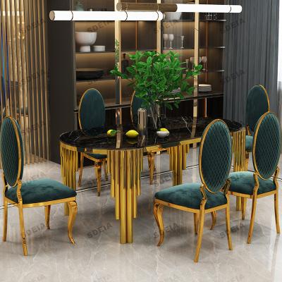 China Light Luxury Stainless Steel Marble Hotel Banquet Hall Dining Table for sale