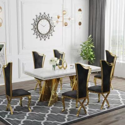 China Light Luxury Stainless Steel Marble Square Ballroom Dining Table for sale