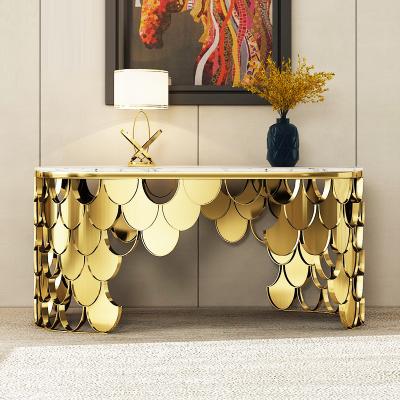 China Modern Entryway Marble Console Tables With Stainless Steel Base for sale