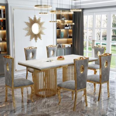 China Elegantes mesas de comedor de mármol y acero, perfectas para interiores de lujo en venta