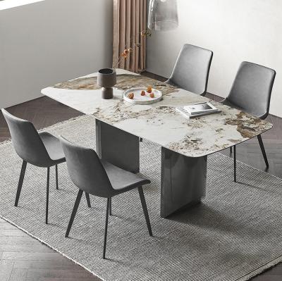 China Simple Stainless Steel Marble Villa Square Dining Room Table for sale