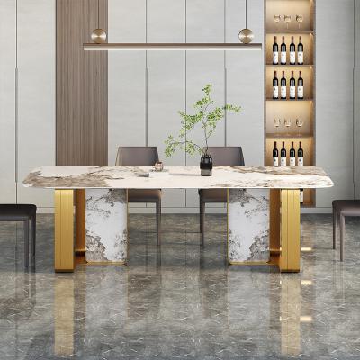 China Minimalist Stainless Steel Marble Dining Table For Contemporary Living for sale