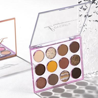 China Waterproof Customized Cosmetics Makeup Pigmented Private Label Glitter Eyeshadow Palettes With Transparent Palette for sale