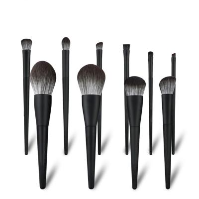 China Angular Blush 10 Pcs Black Luxury Soft Hair Cosmetic Brushes Wooden Handle Private Label Foundation Makeup Brushes Natural Hair for sale