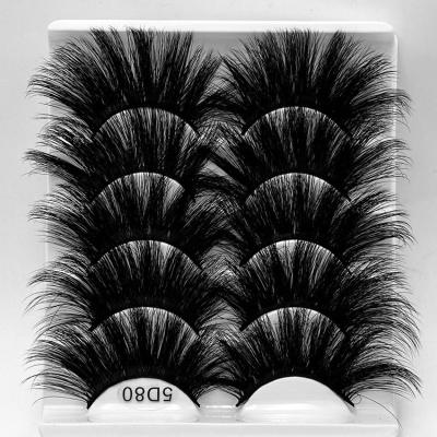 China 5D Thick 25mm Thick False Eyelashes Extended Multilayer Mink Eyelashes 5 Pairs for sale