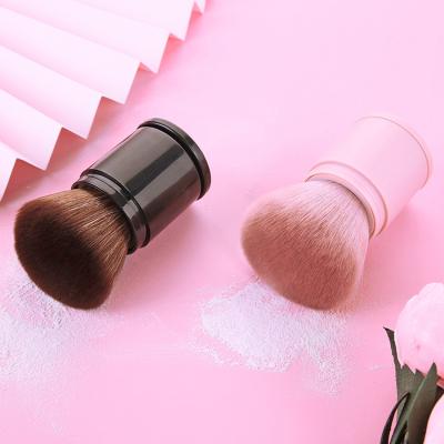 China Angular Blush Newcomer Pink Black Travel Beauty Square Retractable Blush Loose To Powder To Make Up Brush With Lid for sale