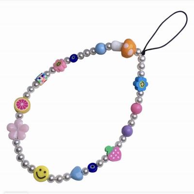 China Colorful Acrylic Strap Anti-lost Lanyard For Women Anti-lost Pearl Smile Mobile Phone Chain Mobile Phone Strap for sale