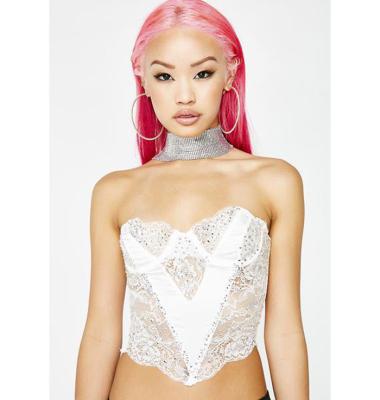 China Sexy Antibacterial Hook Back Closure Studded Strapless Crop Top Off Shoulder Design for sale