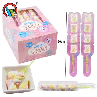 China Wholesale custom halal marshmallow normal cotton candy twist marshmallow sweet candy with fork for sale