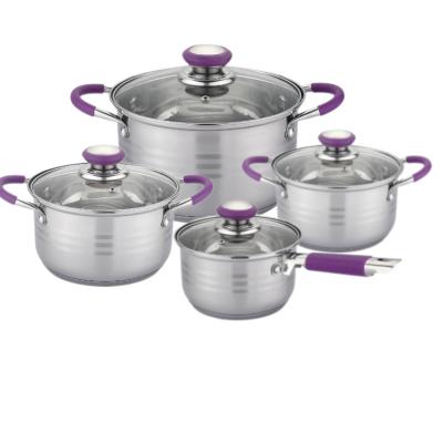 China Sustainable High Quality Cookware Sets Stainless Steel Kitchenware 304 Stainless Steel Pot Set With Silicone Handle for sale