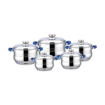 China Sustainable 10 Pieces Kitchen Pot Caserole Set Cooking Pots Stainless Steel Kitchenware Pot Set Cookware With Steel Lid for sale