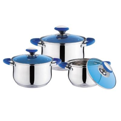 China Sustainable Top Quality Luxury Soup Pot Set Stainless Steel 304 Kitchen Heat Resistant Pot Set With Blue Glass Lid for sale