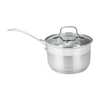 China Sustainable Wholesale Stainless Steel Long Handle Saucepan Pot 18cm Cooking Kitchen Pot Kitchenware Saucepan for sale