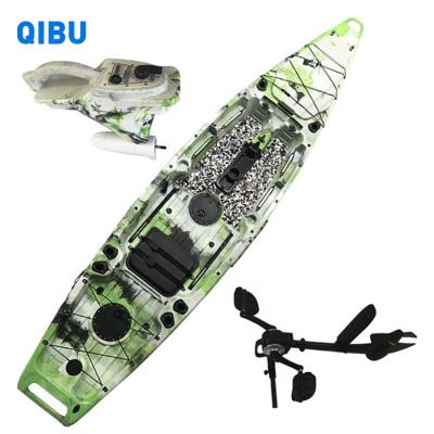 China QIBU Plastic One Person Sit On Top Fishing Kayak With Single Pedal Kayak Camouflage Canoe Fishing Kayak And Custom Seat Foot Pedal for sale