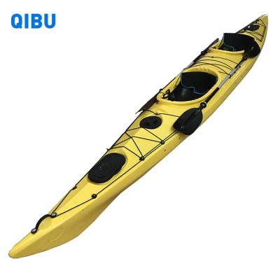 China QIBU Plastic Polyethylene Peddle Sea Kayak Canoe Commercial Sit Pedal Plastic Seat Equipped Two Person Fishing Kayak for sale