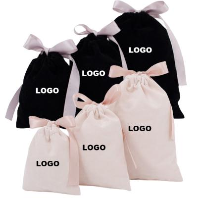 China Birthday Wedding Party Christmas Drawstring Velvet Black Gift Bags Small Jewelry Pouches Logo Package Drawstring Bags Custom Made For Jewelry Storage Bag for sale