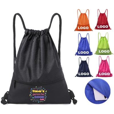 China Polyester Waterproof Nylon Drawstring Backpack Bags With Pocket Logo Promotional Gifts Drawstring Bags Custom Outdoor Sports Bag For Travel for sale