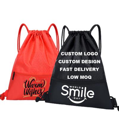 China Custom Logo Drawstring Backpack Bags Waterproof 600d Drawstring Drawstring Bag With Zipper Pouch Gym Drawstring Bags Swim Bags for sale