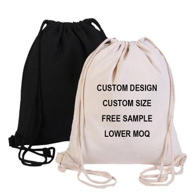 China Eco-Friendly Canvas Cotton Drawstring Backpack Bags Customized Logo Reusable Organic Cotton Cotton Shopping Pouch Bag Gym Backpack Bags for sale