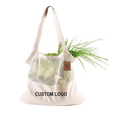 China Reusable Reusable Cotton Canvas Net Cotton Mesh Market Bags Mesh Shopping Tote Bag Organic With Reinforced Bottom For Daily Life for sale