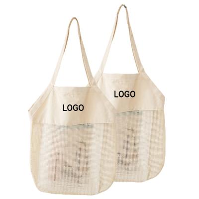 China Logo Friendly Grocery Shopping Fruit Custom Reusable Produce Net Bag Organic Cotton Canvas Mesh Shopping Bag Reusable Tote Bag For Women for sale