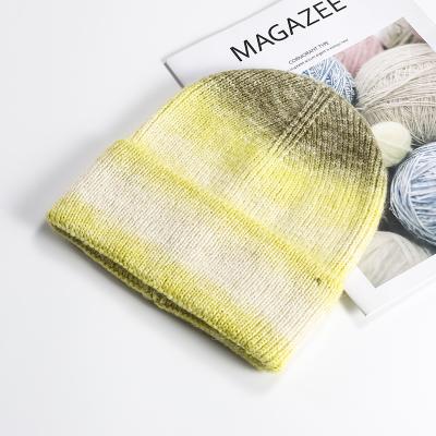 China New Fashion Style JOINT Tie Dye Knitted Hat Acrylic Short Cold Ribbed Beanie Hats for sale