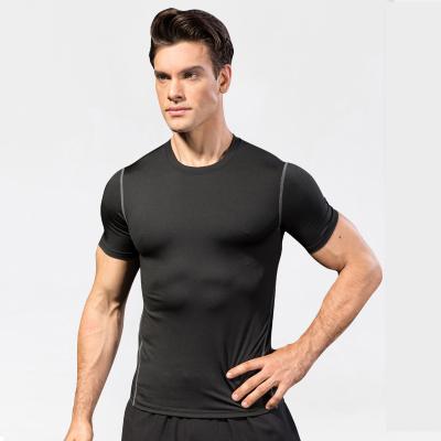 China Good Quality Men's Wear Breathable Top Compression Gym Supplier Sportswear Quick Dry Tight Active Sports Fitness Invest Workout Black T-Shirts for sale