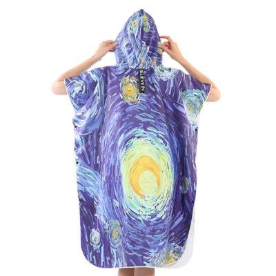 China Custom Made Safe For Kids Personalized Printed Double Side Velvet Soft Microfiber Poncho Beach Towel Design for sale