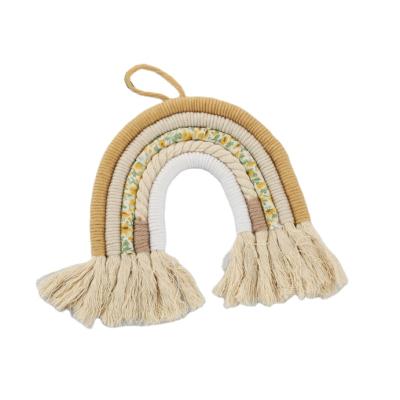 China Contemporary Handmade Art Rainbow Macrame Woven Teether Boho Bohemian Home Mini Wall Decor for Baby Home for sale