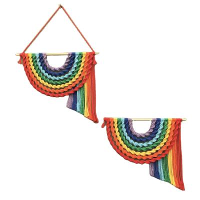 China New Contemporary Arrive Cute Rainbow Colors Cotton Macrame Wall Hanging Decor Nursery Decoration for sale