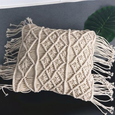 China Nordic Cushion Woven Blanket Pillow Case Eco-Friendly Sustainable Warm Boho Cotton Macrame for sale