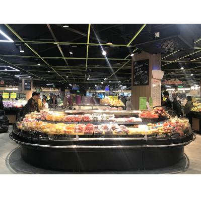 China Single-temperature fridge for supermarket meat display refrigerator self service counter remote fridge for food with curved glass for sale