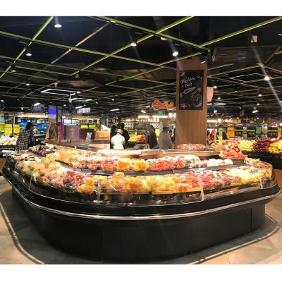 China Single-temperature Remote Self Serving Counter with Curved Glass Refrigeration Equipment Refrigerator for Supermarket for Meat Display for sale