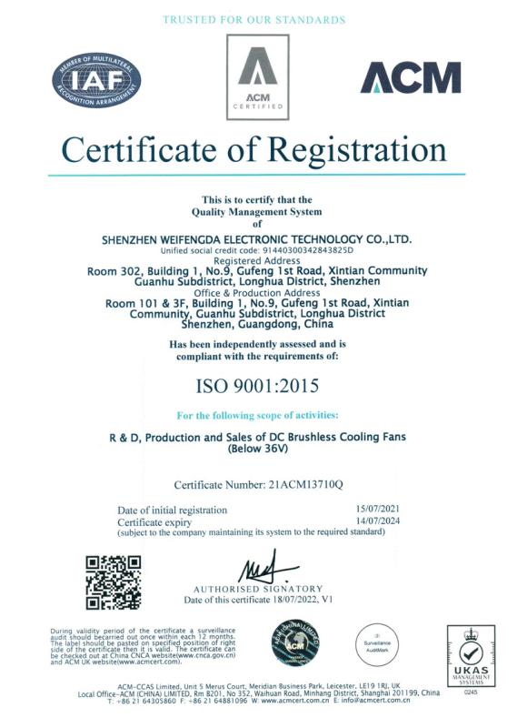 ISO9001:2015 - Shenzhen Weifengda Electronic Technology Co., Ltd.