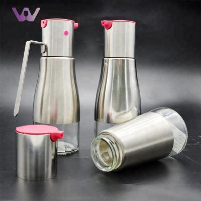 China China Viable Glass Supplier Colorful Purple Lid And Glass Olive Oil Dispenser With Stainless Steel Sleeve for sale