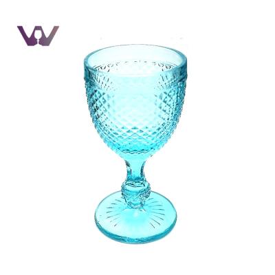 China None Cut Out Skyblue Short Red Wine Stem Glass Water Goblet for sale